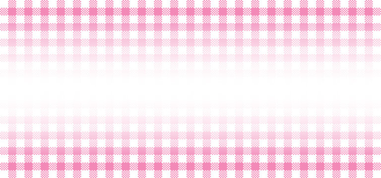 Soft pink and white gingham check pattern background with horizontal gradient fade for traditional textile design feminine scrapbooking and elegant tablecloth texture