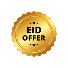 Golden Seal Badge with Eid Offer Text and Star Accents on