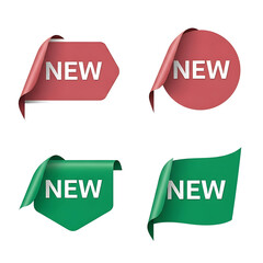 Set of Four Glossy Red and Green New Badges with Reflective Folds