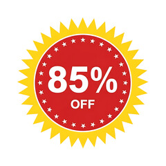 Vibrant Red and Yellow Sunburst Discount Badge with Eighty Five Percent Off