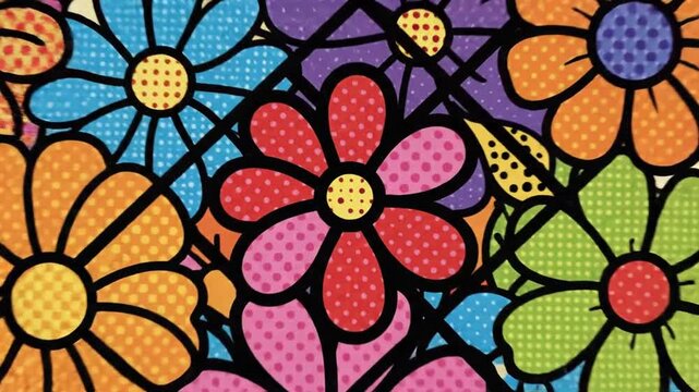 Colorful hand drawn flower illustration repeating pattern in vibrant hues creative design floral abstract background