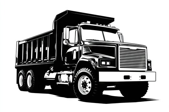 Black and white dump truck illustration heavy equipment design vector