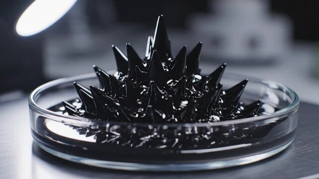 Ferrofluid Magnetic Fluid Spiky Sculpture in Petri Dish, Science Experiment