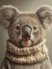 Obraz premium Koalaheaded person in gray knit sweater closeup shot