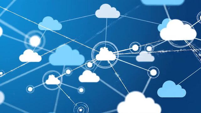 Cloud computing network illustration showcasing interconnected cloud services and data transfer in a digital environment from a global viewpoint