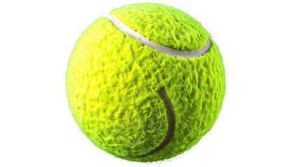 Bright yellow sphere, tennis ball with felt texture, centered on black background