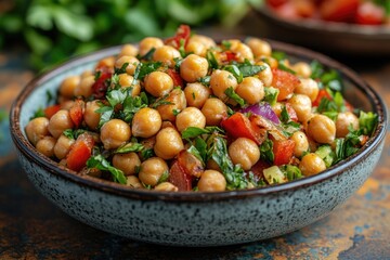 Healthy salad made vibrant with seasoned roasted chickpeas