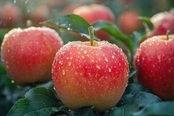 Person picking ripe red apples from a tree in sunny orchard