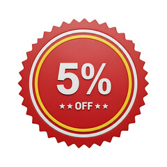 Vibrant Red Gear Shaped Discount Badge With Five Percent Offer sale promotion 5 percent