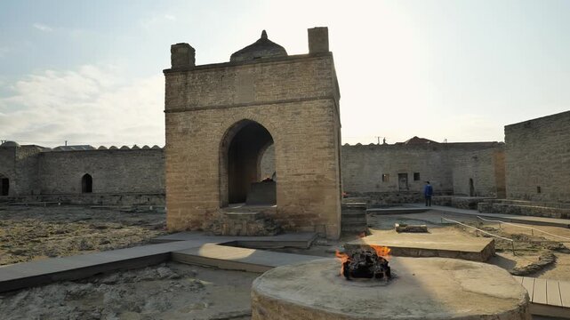 Fire temple in Baku, Ateshgah of Baku, in Azerbaijan. Landmark religious temple used as Zoroastrian place of worship.