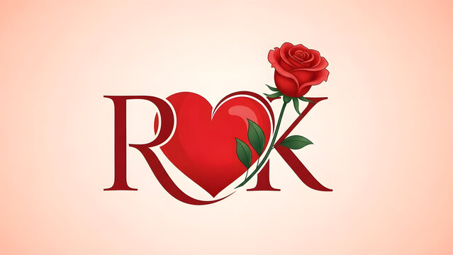 Romantic RK monogram logo featuring heart and rose accents, perfect for Valentine&rsquo;s Day branding and elegant love themes.