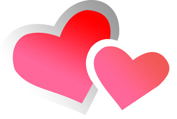 Two overlapping hearts, one larger and one smaller, in shades of pink and red with a soft white gradient edge