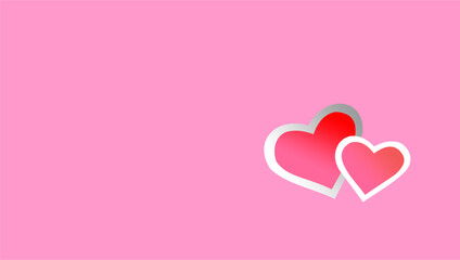 Two overlapping heart icons with white borders are centered on a pink gradient background