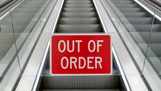 Red Out of Order Sign on Inoperative Escalator red sign