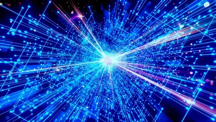 Cyber Digital Data Explosion with Glowing Particles Blue Background