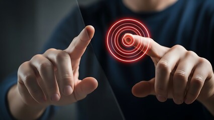 Hands Pointing at a Red Circular Glow on a Dark Background