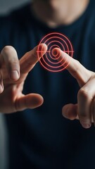 Hands Interacting with Red Circular Holographic Interface