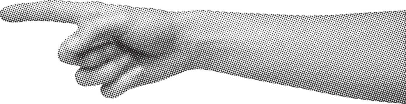 Pointing Hand Gesture in Black and White Halftone Style