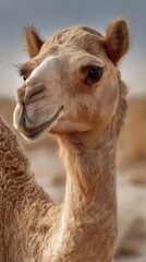 Obraz premium A baby camel with a white spot on its nose
