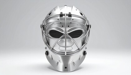 Aggressive futuristic hockey goalie mask with metallic spikes and robotic alien contours.