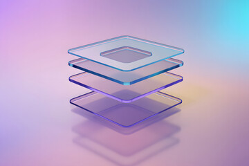 Stacked Transparent Square Layers with Gradient Background