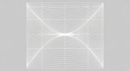 A sleek and minimalist digital art piece showcasing a symmetrical white line grid that curves to create an illusion of depth and movement, evoking a modern, futuristic design