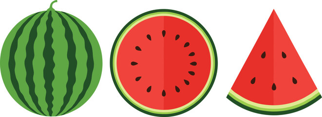 Watermelon fruit set vector with whole half and slice illustrations for summer food logo menu and fresh design use