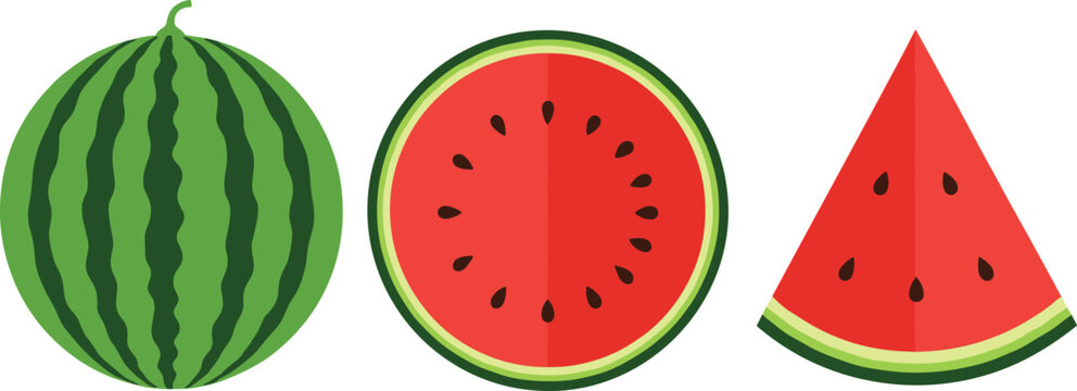 Watermelon fruit set vector with whole half and slice illustrations for summer food logo menu and fresh design use