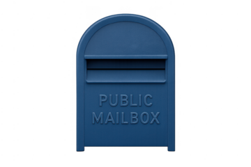 Blue public mailbox receiving mail shipping letters