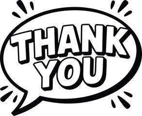 Thank you speech bubble icon, hand drawn appreciation message for feedback, customer support and communication design, vector illustration