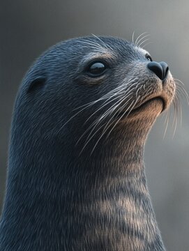 A close-up of a cute seal with wet fur and a relaxed expression, set against the backdrop of the sea.
