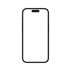 Isolated space black smartphone with white blank screen. Mockup template. PNG. Front view