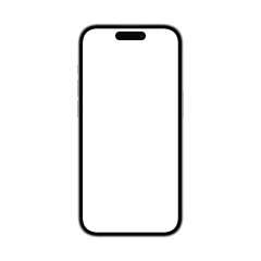 Isolated silver smartphone with white blank screen. Mockup template. PNG. Front view
