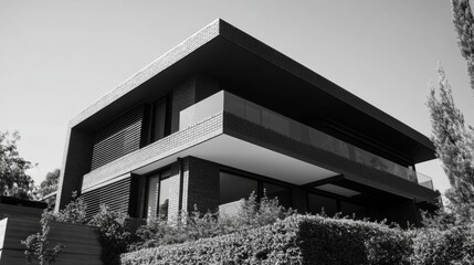 A photograph of a contemporary house showcasing the architectural style with clean lines and flat surfaces.
