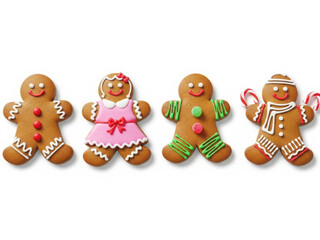 Fototapeta premium Four decorated gingerbread people cookies holiday