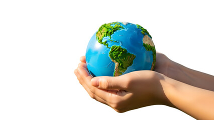 Hands cradling the earth globe on black background