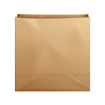 Empty brown kraft paper bag illustration for packaging, realistic textured, isolated on transparent background, png