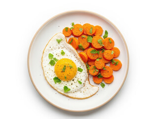 Fried egg with carrot slices on a plate breakfast food