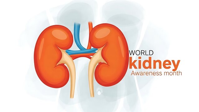 Detailed anatomical illustration of human kidneys with arteries and veins on white background
