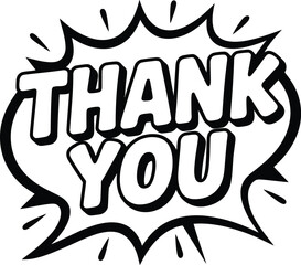 Thank you comic style label, bold appreciation text in burst frame for stickers, posters and marketing graphics, vector illustration