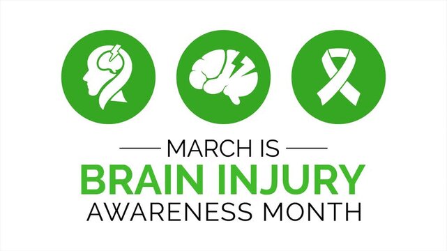Brain Injury Awareness Month 4K typography animation featuring a bold brain visual, promoting awareness, prevention, and recovery. Perfect for Brain Injury Awareness Month campaigns and celebrations.