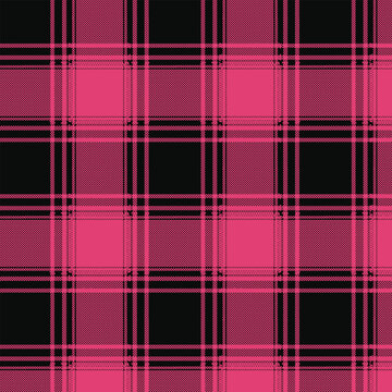 Hot pink and black tartan plaid seamless vector pattern, ideal for punk, grunge, or fashion designs.