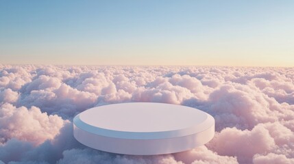 Ethereal vista of fluffy clouds against a vibrant sky backdrop, featuring an unusual dome-like structure hovering above them.