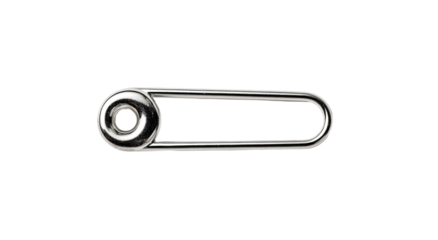 Shiny metal snap fastener, capsule-shaped, with rounded edge, on black backdrop