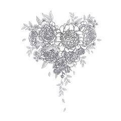  Flower heart. Valentine's Day card. Floral arrangement. Template for congratulations and declarations of love.