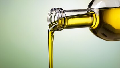 Isolated Extra Virgin Olive Oil Pouring From A Glass Bottle Against A Clean Background