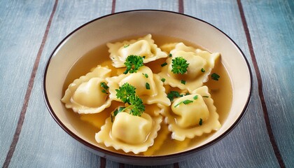 Creamy Pasta Pockets In Broth Garnished
