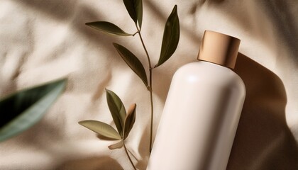 Eco Product Mockup Beige Linen Background Soft Shadows Minimal Composition Perfect For Skincare Or Sustainable Brand