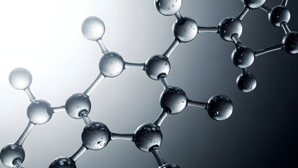 Molecular structure representation with atoms and bonds in a gradient background