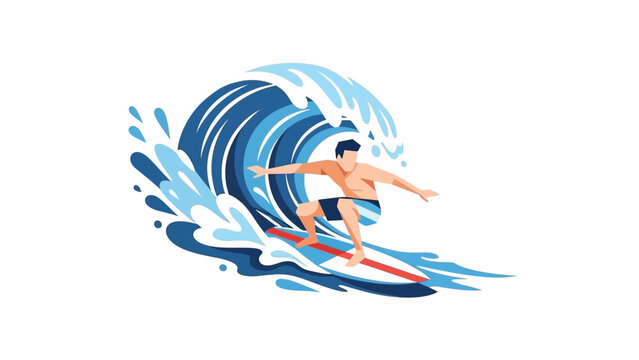Illustration of a surfer riding a wave on a surfboard